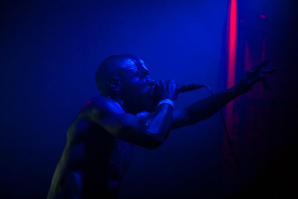 Photograph of Death Grips performing onstage