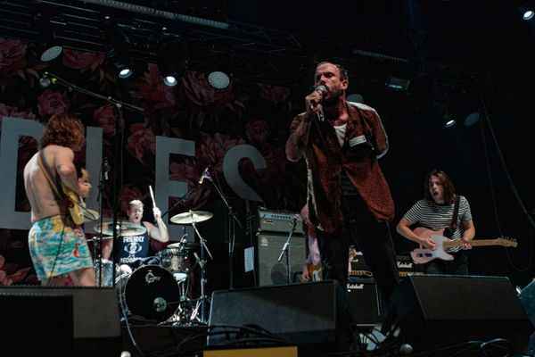 British punk band Idles performing onstage