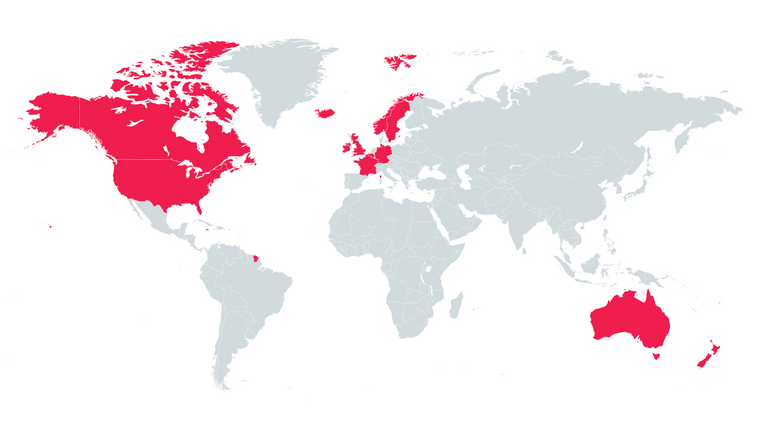 World map showing home countries of artists reviewed by Audioxide in their first 250 reviews