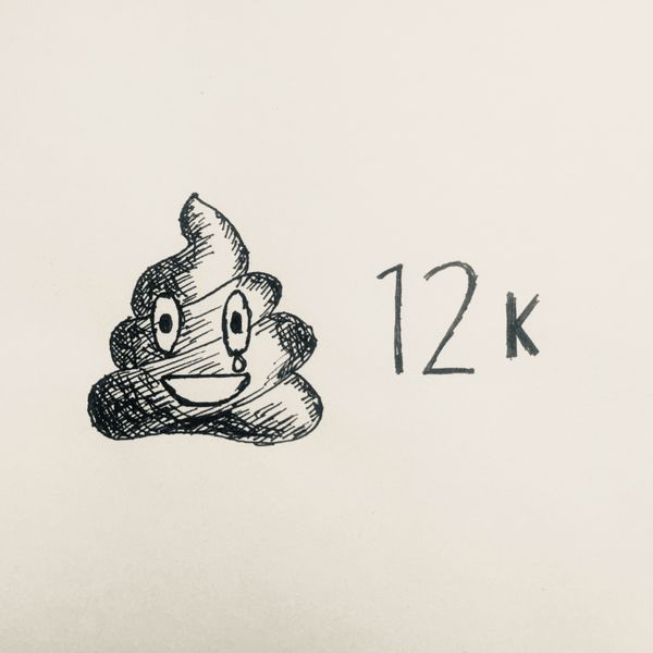 Ink drawing of a poo emoji with 12 thousand clicks